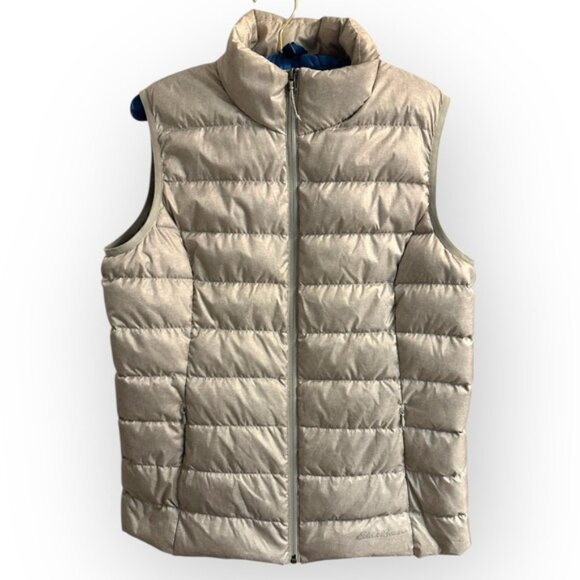 Eddie Bauer 650 fill Woman’s Light Grey Cirruslite Down Feather full zip Vest L - Picture 2 of 7